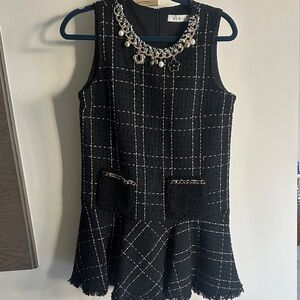 Black Tweed Dress with Pearl Embellishments